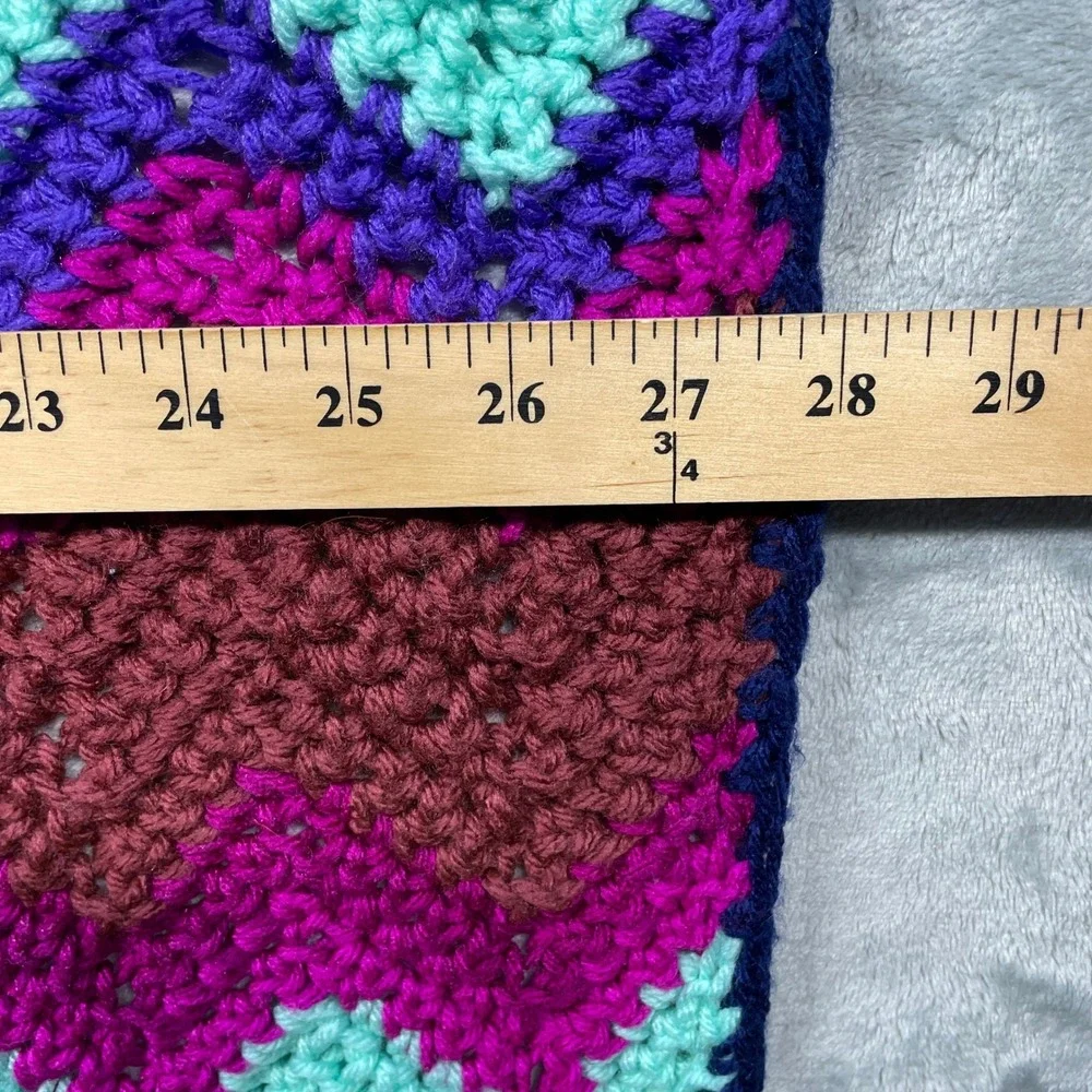 Crochet Chevron Blanket & Beanie Set Baby Toddler Warm Purple Teal Navy